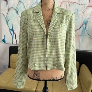 💚💚💚Oat New York jacket green XL plaid cropped blazer